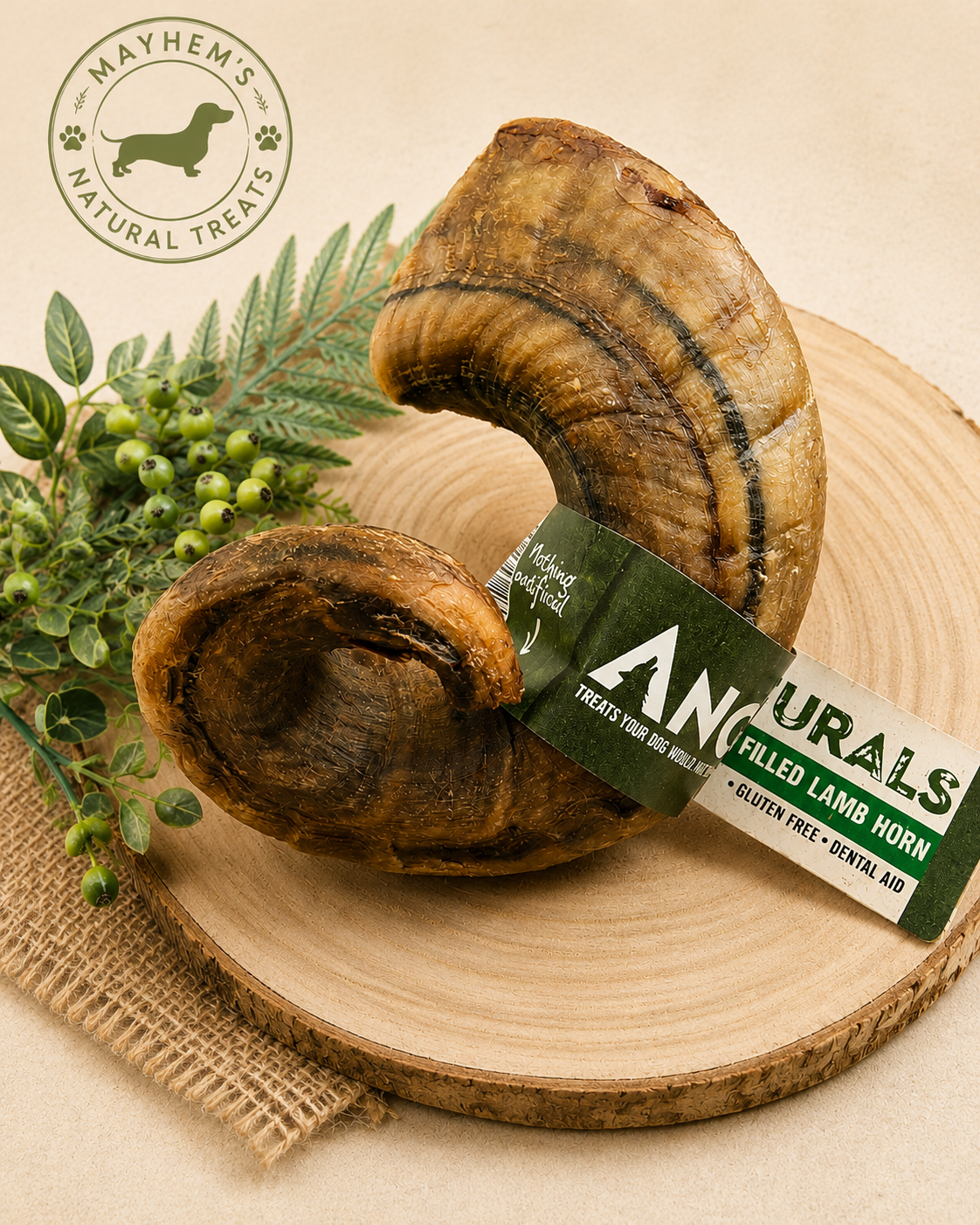 Lamb filled collagen horn