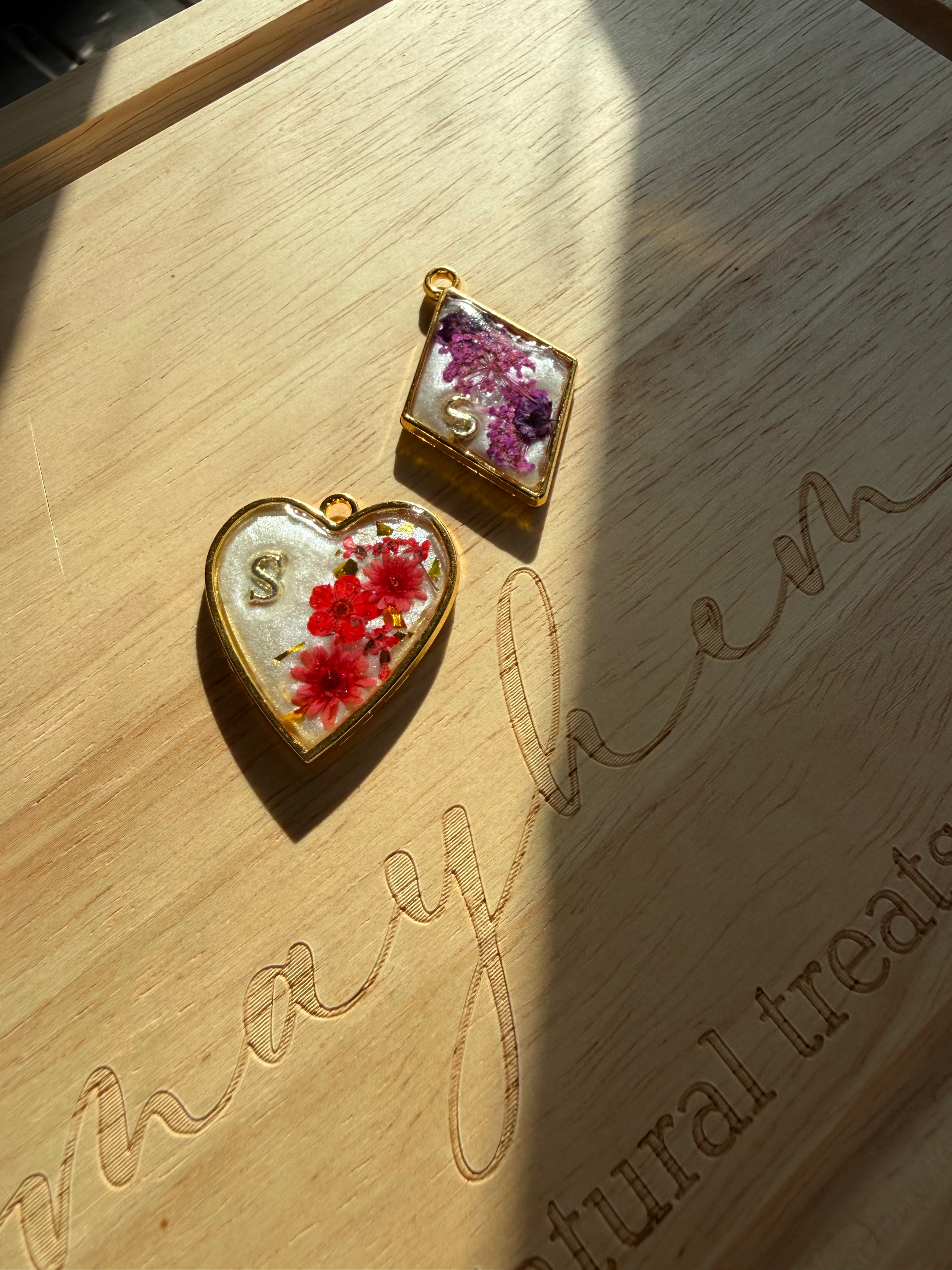 Floral Dog tag charm